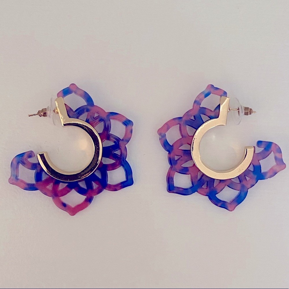 Pink/ Blue/ Gold Hoop Earrings